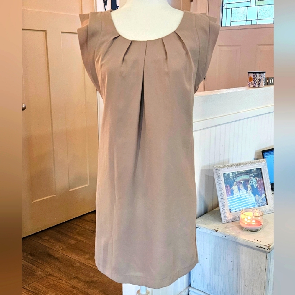Worn Twice - LOVE21 - Beautiful Tan Dressy Dress, Classic Styling - Size Small